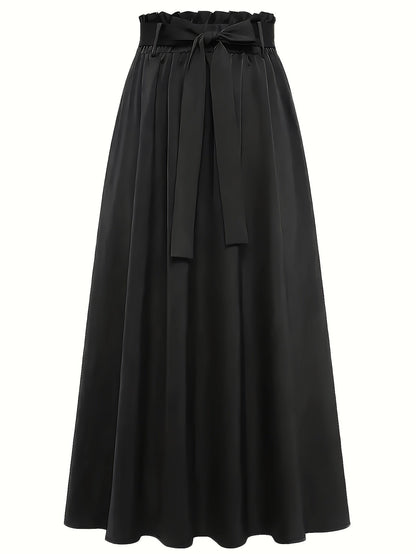 Women's Maxi Skirt with High Waist and Bow – Elegant Casual Skirt for Spring and Summer