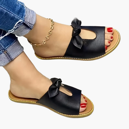 Women's Slip-On Sandals with Bow – Open Toe, Flat Summer Shoes, Elegant & Comfortable