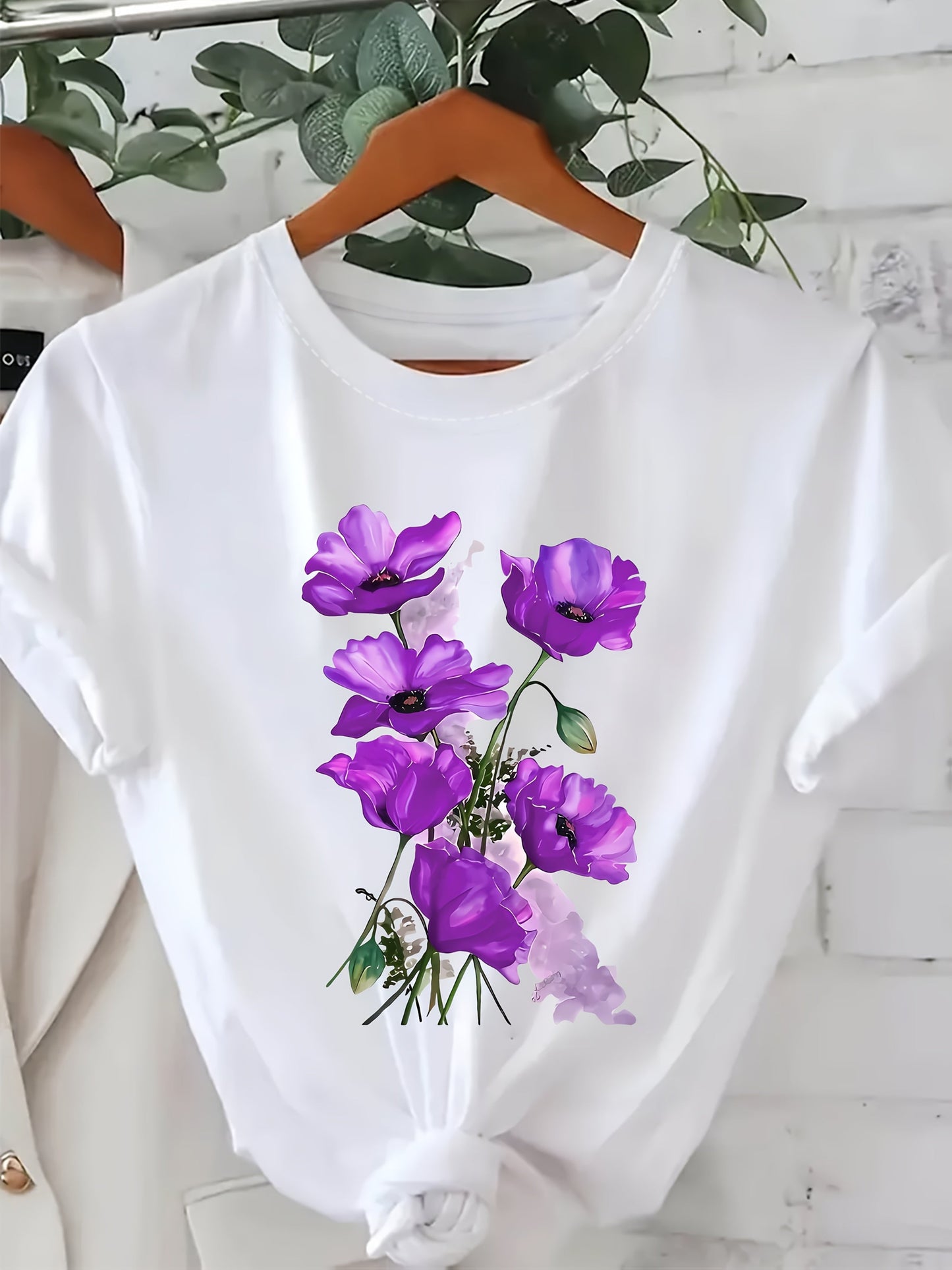 Women's T-Shirt with Floral Design – Casual Style, Spring/Summer, Floral Print