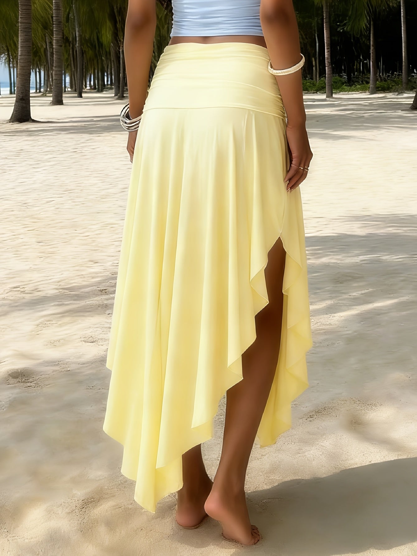 Women's Handkerchief-Hem Maxi Beach Skirt – Elegant Vacation Skirt with Ruffles for Beach & Resort