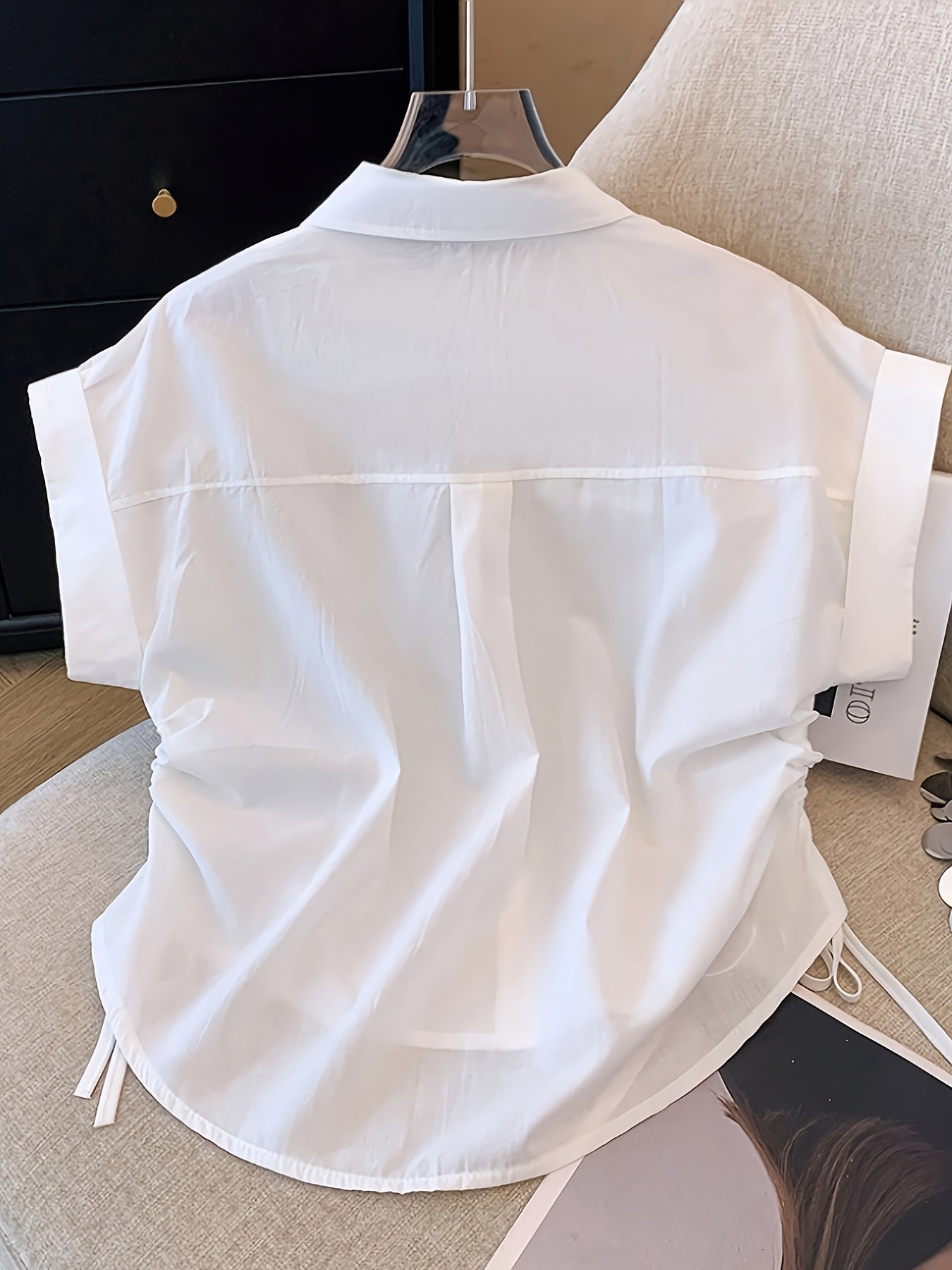 Women's short-sleeve blouse with drawstring and modern cut – Business & Casual