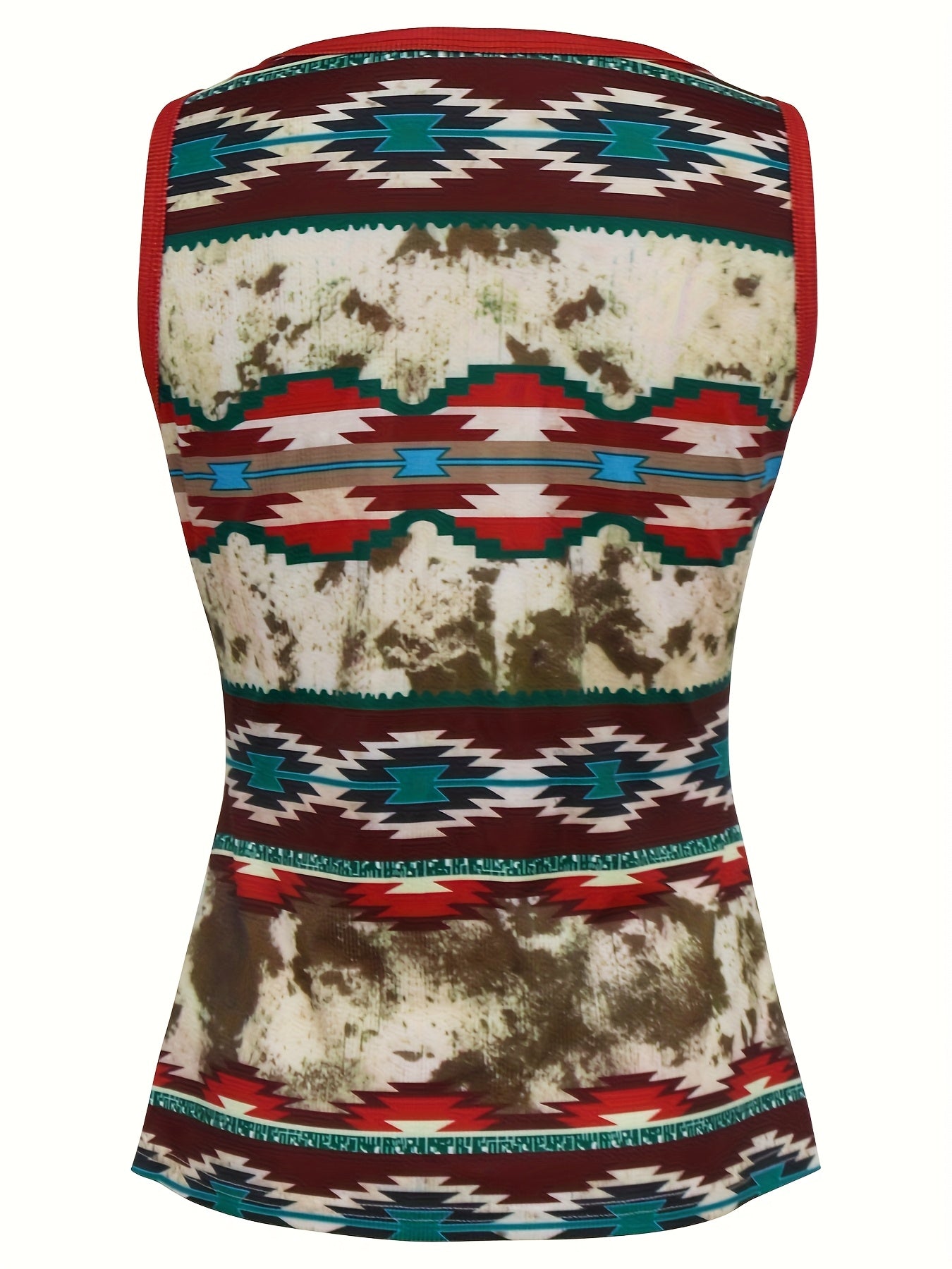 Women's Ethno-Style Summer Top with Button Placket and Geometric Pattern – Casual Leisurewear