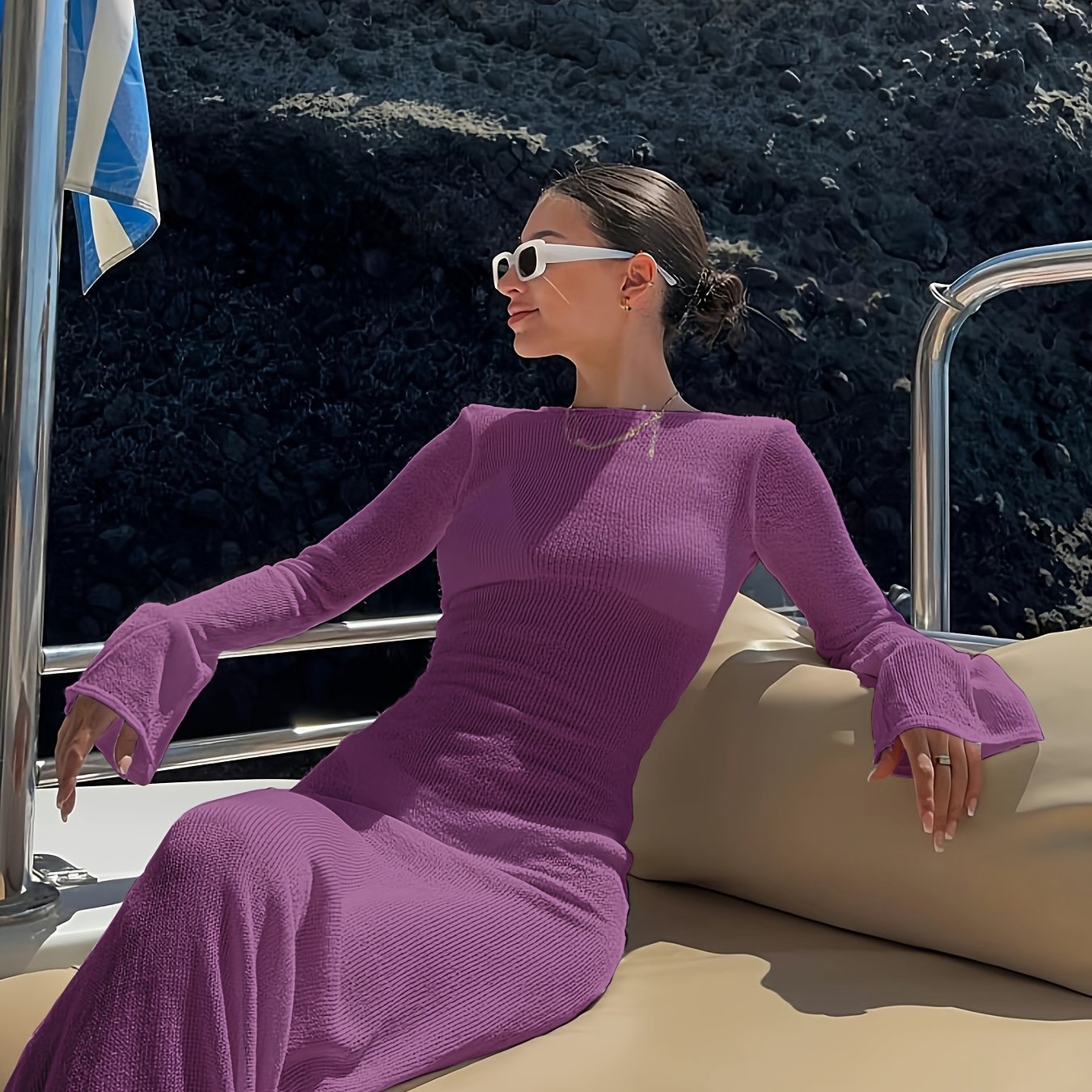 Women's Maxi Beach Dress with Long Sleeves – Elegant Summer Dress in a Modern Vacation Style