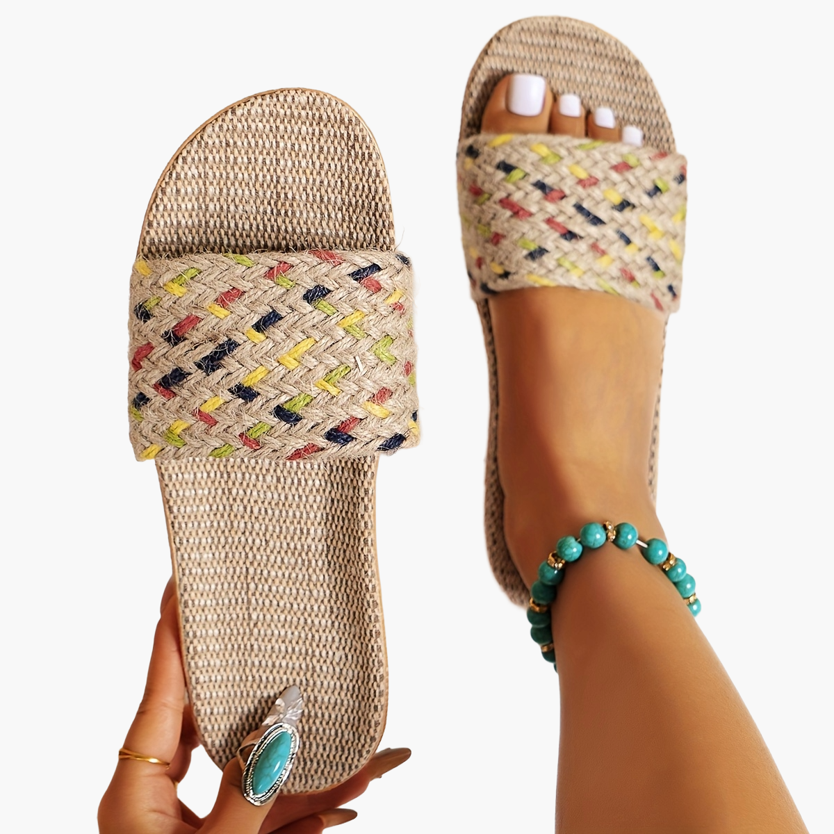 Women's Comfortable Summer Sandals in Casual Style – Flat Slip-Ons, Comfortable House Slippers, Open Toes