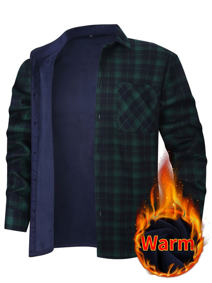 Men's Fleece-Lined Plaid Button-Up Shirt Jacket