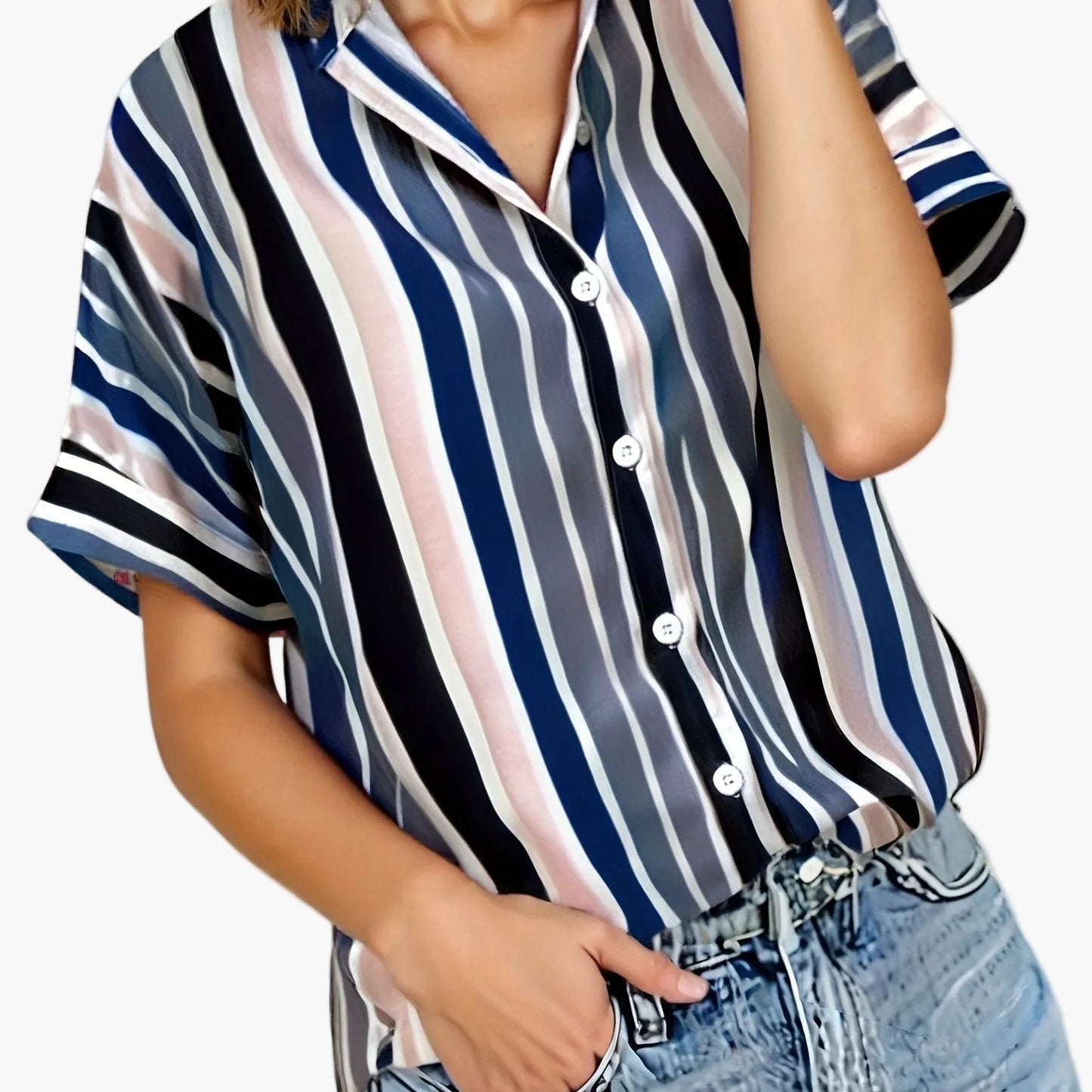 Women's summer blouse in striped look – Casual shirt for everyday and vacation