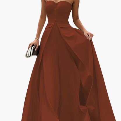 Women's Elegant Evening Dress with Bandeau Top and Button Placket – Perfect for Festive Occasions