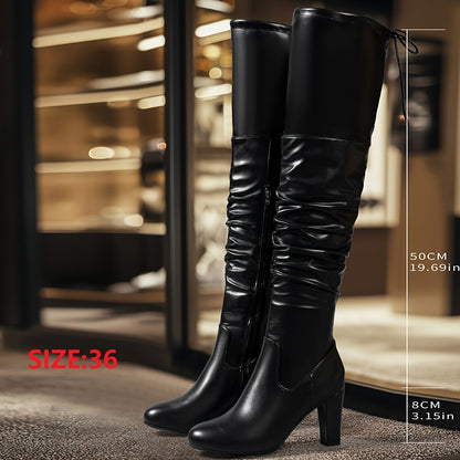 Damen Overknees Stiefel Schwarz mit Blockabsatz