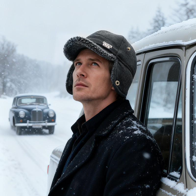 Wintermütze Herren mit Ohrenklappen Mütze Kappe warm gefüttert Grau