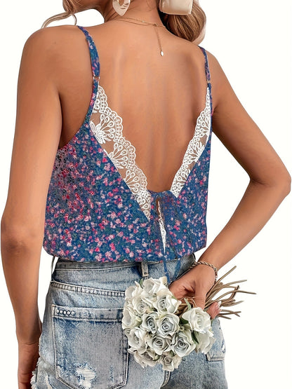 Women's Summer Camisole Top with Floral Pattern – Fashionable Spaghetti Strap Top for Leisure and Everyday Wear