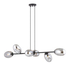 Zwarte hanglamp met horizontaal armatuur en zes organisch gevormde glazen kappen in grafiet