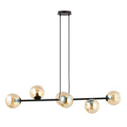 Hanglamp gepoedercoat staal en glas Rossi, zwart met amber glas, 6 lichts, 110 x 100 cm, woonkamer en eetkamer