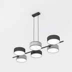 Hanglamp gepoedercoat staal Japandi zwart en grijs, 6 lichts met kappen Ø 20 cm, eettafel