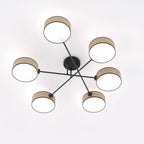 Plafondlamp gepoedercoat staal rotan-look Japandi zwart en bruin, 6 lichtpunten 105 x 105 cm