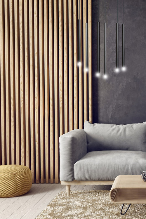 Hanglamp staal minimalistisch Selter 6 zwart, 6 lichtpunten G9 – 59 x 120 cm, woonkamer en eetkamer