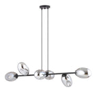 Hanglamp gepoedercoat staal en glas Pandora, zwart met grafiet kappen, 6 lichtpunten, 120 x 100 cm