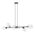 Hanglamp staal en glas Pandora zwart met transparante glazen kappen, 6 lichts, 120 x 100 cm, verstelbaar