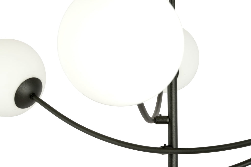 Plafondlamp gepoedercoat staal en glas Hunter 6 lichtpunten, modern, zwart met wit glas – 89 x 63 cm