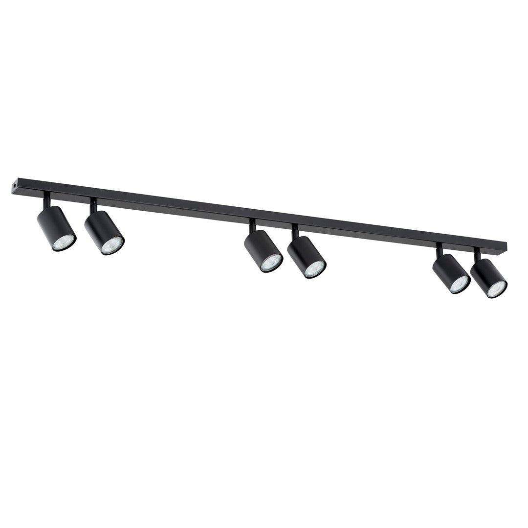 Plafondlamp staal Flash minimalistisch zwart 116 cm, 6 spots met GU10-fitting voor woonkamer of keuken