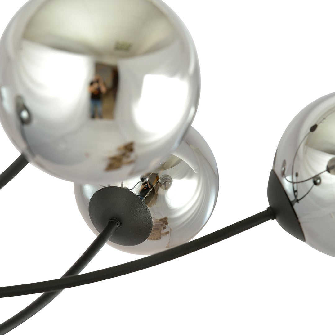 Plafondlamp gepoedercoat staal en glas Hunter zwart, grafiet kappen, 6 lichtpunten, 89 x 63 cm, eettafel of keukeneiland