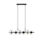 Hanglamp Rory gepoedercoat staal en glas, zwart met transparante kappen, 6 lichts, 95 x 110 cm, eettafel