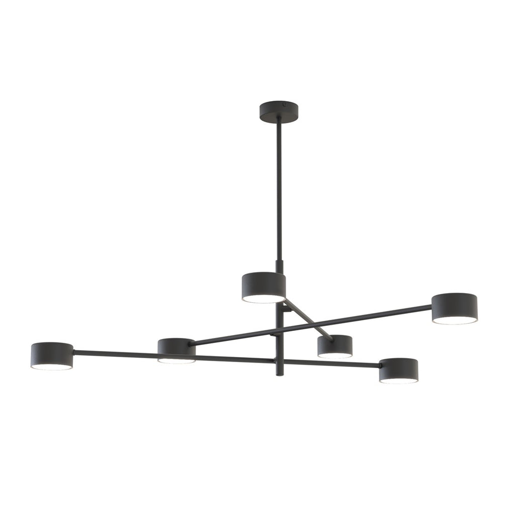 Plafondlamp gepoedercoat staal Natsu, modern, mat zwart, 84 x 84 x 56 cm, 6 lichtpunten voor woonkamer, eetkamer of kantoor