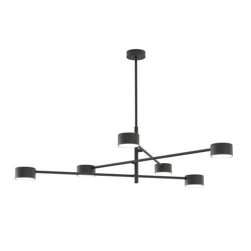 Plafondlamp gepoedercoat staal Natsu, modern, mat zwart, 84 x 84 x 56 cm, 6 lichtpunten voor woonkamer, eetkamer of kantoor