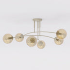 Plafondlamp gepoedercoat staal modern Pregos beige met amberkleurig glas, 6 lichtpunten E14 – 70 x 60 cm