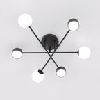 Plafondlamp gepoedercoat staal modern Holon zwart met witte kappen, 64 x 64 x 23 cm, 6 fittingen, woonkamer, eetkamer of hal