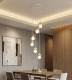 Hanglamp gepoedercoat staal en hout, Scandinavisch Loop wit, Ø 33 cm, 6 lichts, voor eetkamer of keukeneiland