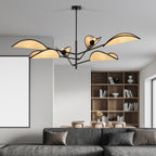 Plafondlamp gepoedercoat staal en rotan Vene, zwart met bruine kappen, 6 lichtpunten – 102 x 51 cm, woonkamer en slaapkamer