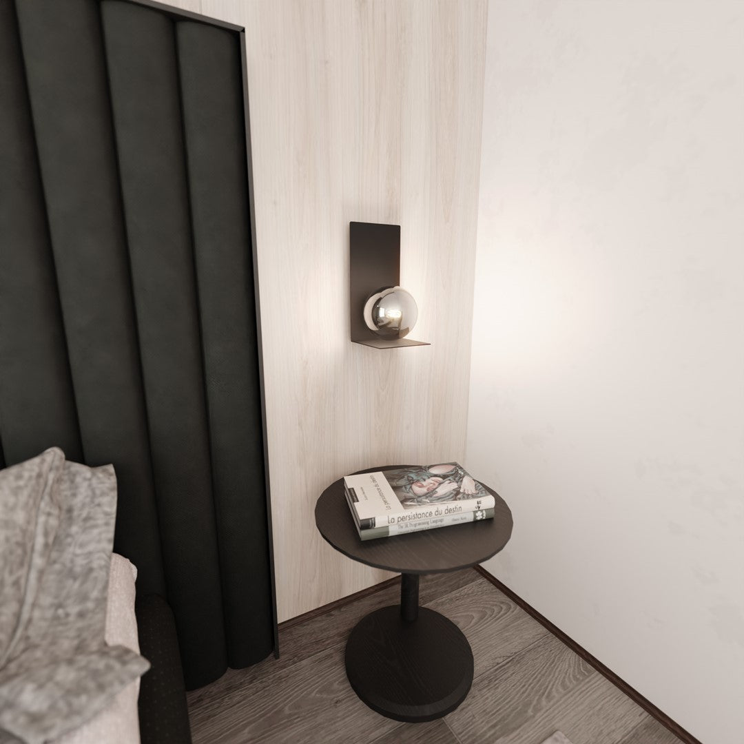 Wandlamp gepoedercoat staal en glas minimalistisch zwart met grafiet glazen kap Ø 14 cm, E14