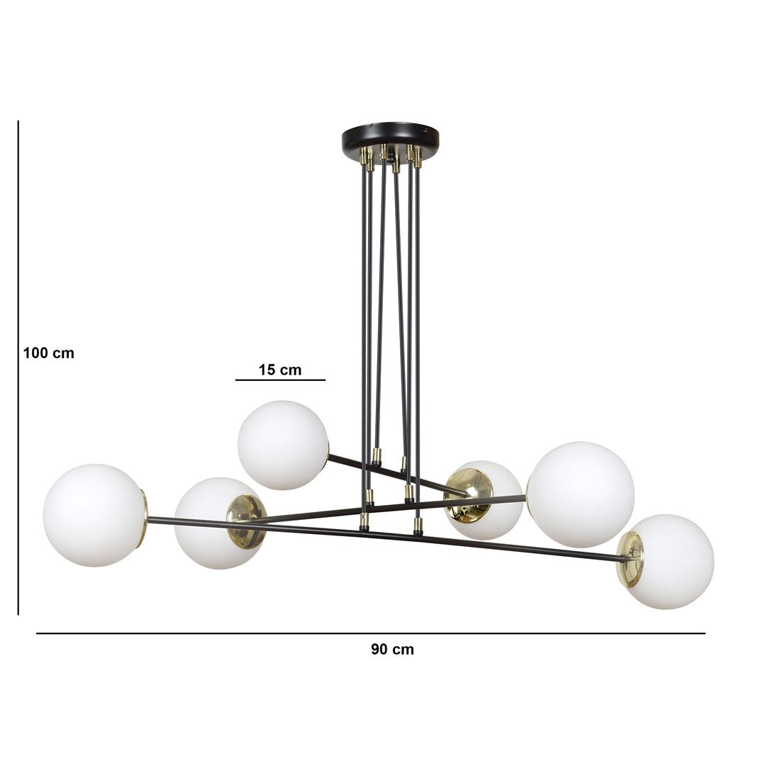 Hanglamp gepoedercoat staal en glas Ognis wit met gouden accenten, 6 lichtpunten, 90 x 100 cm