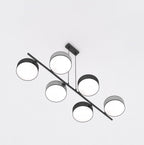 Hanglamp gepoedercoat staal Japandi zwart en grijs, 6 lichts met kappen Ø 20 cm, eettafel