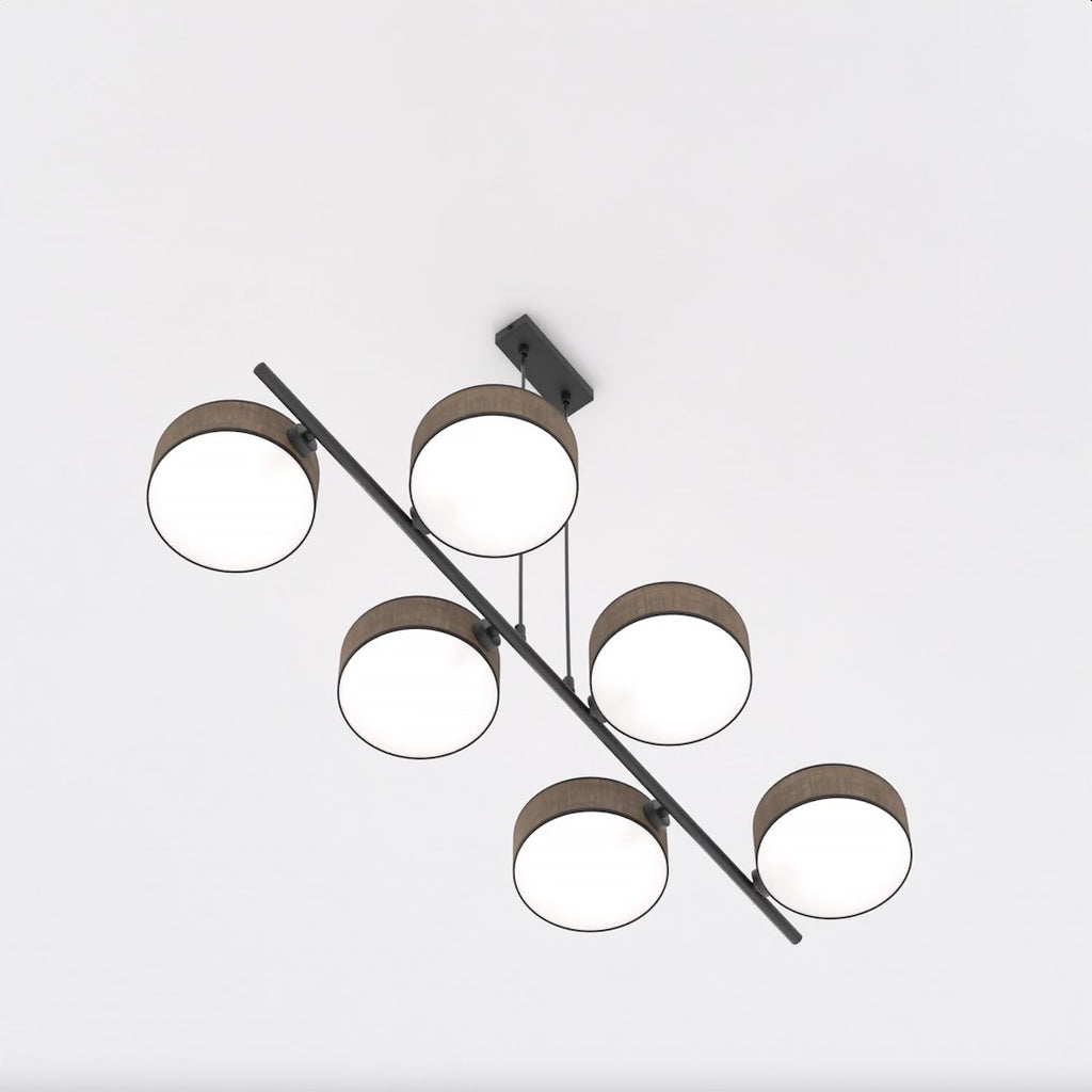 Hanglamp gepoedercoat staal Japandi bruin zwart, 6 lichts, kap Ø 20 cm, 100 x 46 x 120 cm, eettafel