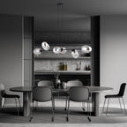 Hanglamp gepoedercoat staal en glas Pandora, zwart met grafiet kappen, 6 lichtpunten, 120 x 100 cm
