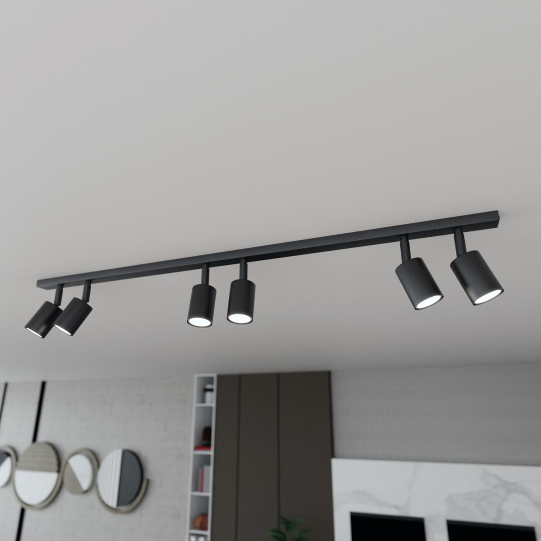 Plafondlamp staal Flash minimalistisch zwart 116 cm, 6 spots met GU10-fitting voor woonkamer of keuken