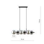 Hanglamp gepoedercoat staal en glas Rory grafiet, zwart, 6 lichts, 95 x 110 cm, eettafel en kookeiland