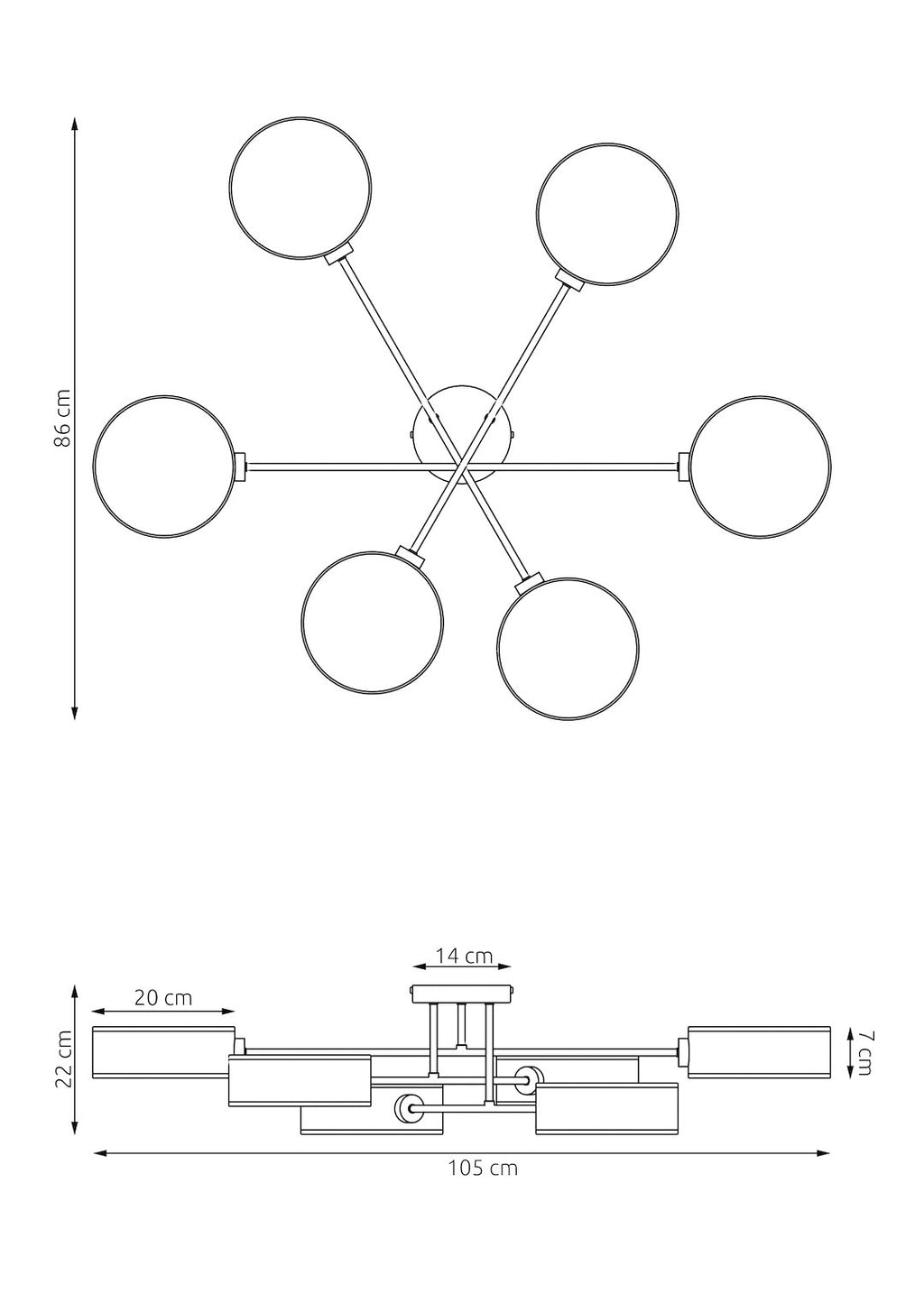 Plafondlamp gepoedercoat staal Japandi zwart met 6 kappen in zwart, bruin en grijs 105 x 105 cm, woonkamer