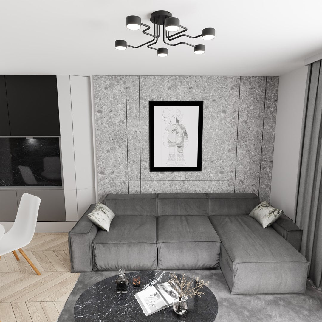 Plafondlamp staal modern Kurage zwart 60 x 60 cm, 6 lichtpunten met Gx53-fitting voor woonkamer en eetkamer