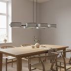 Hanglamp gepoedercoat staal Japandi Drumz grijs, 6 lichts, 100 x 46 x 120 cm, eettafel en keukeneiland