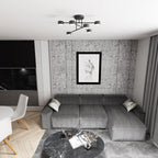 Plafondlamp gepoedercoat staal Halo Scandinavisch mat zwart, 60 cm breed, met 6 lichtpunten