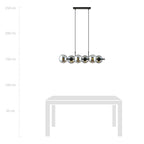 Hanglamp gepoedercoat staal en glas Rory grafiet, zwart, 6 lichts, 95 x 110 cm, eettafel en kookeiland