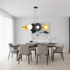 Hanglamp lineair gepoedercoat staal Volume 6 mat zwart met witte en gele accenten, 6 x G9, 100 cm, eettafel