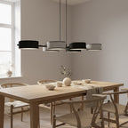 Hanglamp gepoedercoat staal Japandi zwart en grijs, 6 lichts met kappen Ø 20 cm, eettafel