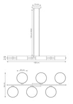 Hanglamp gepoedercoat staal Japandi zwart en grijs, 6 lichts met kappen Ø 20 cm, eettafel