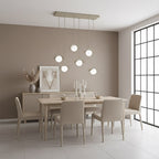 Hanglamp gepoedercoat staal en glas Ritual, beige met witte glazen bollen, 6 lampen, 75 cm breed