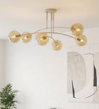 Plafondlamp gepoedercoat staal modern Pregos beige met amberkleurig glas, 6 lichtpunten E14 – 70 x 60 cm