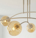 Plafondlamp gepoedercoat staal modern Pregos beige met amberkleurig glas, 6 lichtpunten E14 – 70 x 60 cm