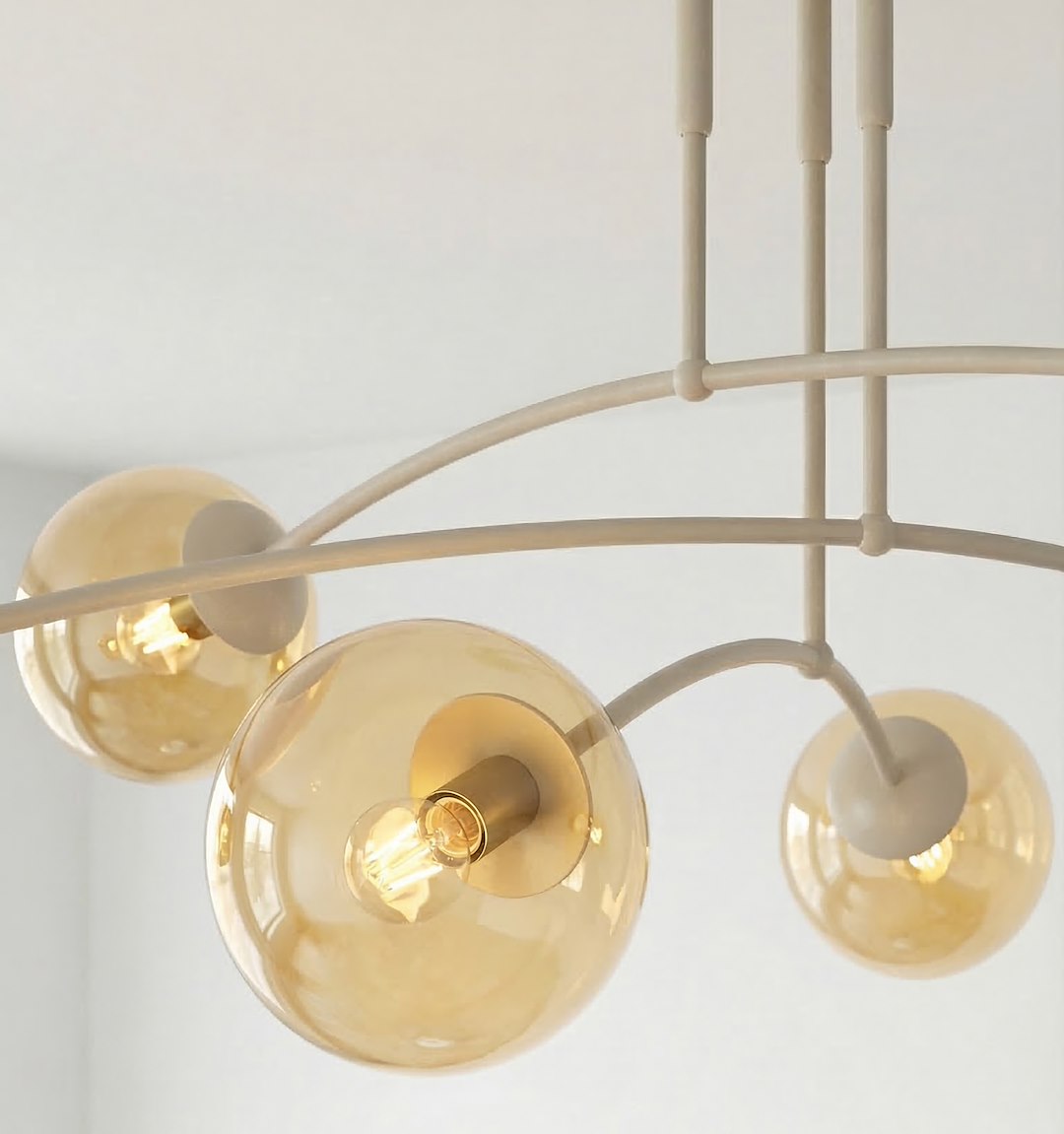 Plafondlamp gepoedercoat staal modern Pregos beige met amberkleurig glas, 6 lichtpunten E14 – 70 x 60 cm